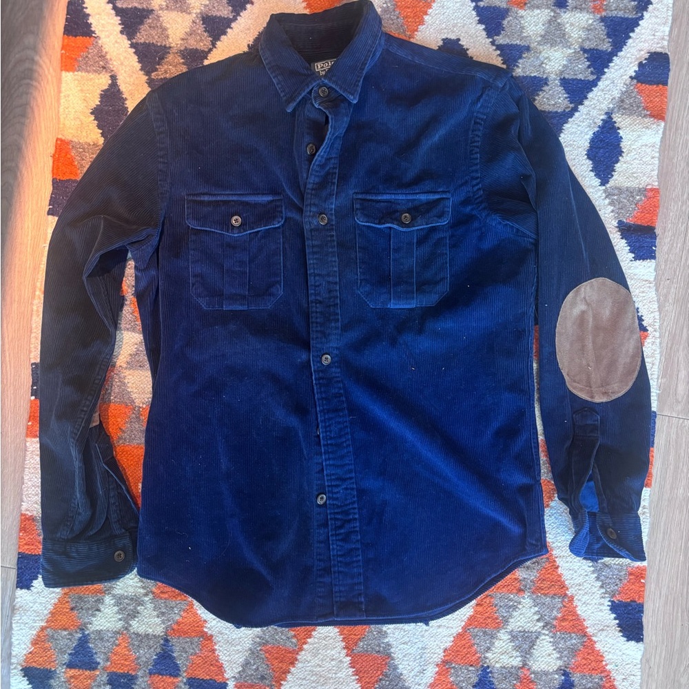 Ralph Lauren Navy Corduroy Shirt suede elbow patches RARE